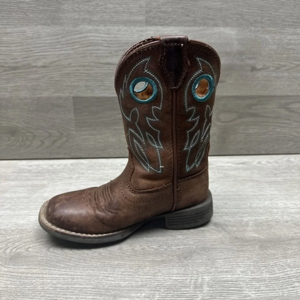 Justin Bowline Junior Kids Youth Brown‎ Leather Square Toe Pull-on Boots Size 9D